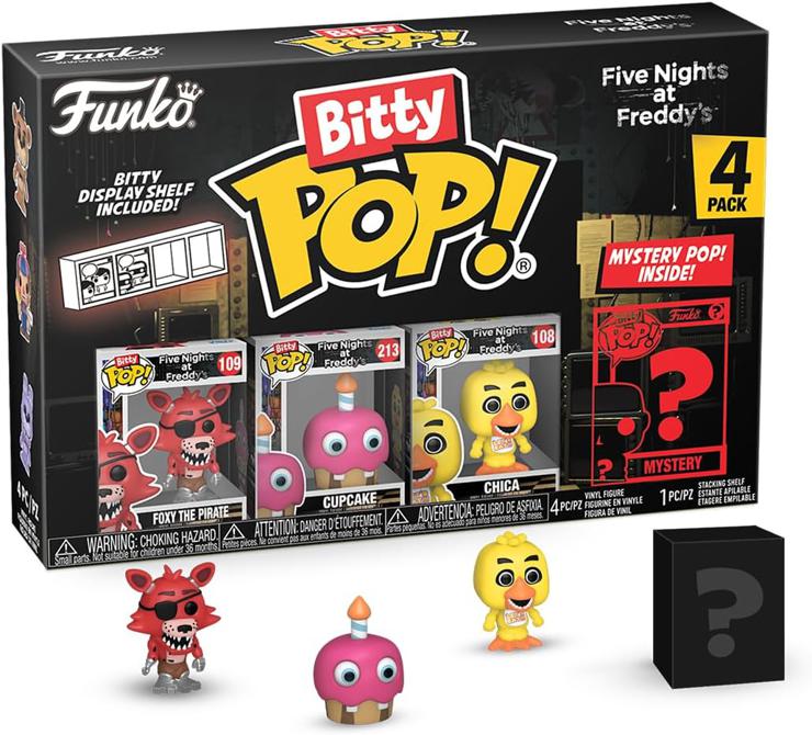 Funko Bitty Pop! Five Nights at Freddy\'s (FNAF) - Foxy 4PK - Foxy, Cupcake, Chica and a Surprise Mini Figure - 0.9 Inch (2.2 cm) Collectible Stackable Display Shelf Included
