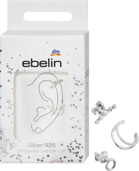 ebelin stud earrings and ear cuff 925 silver, 3 pcs
