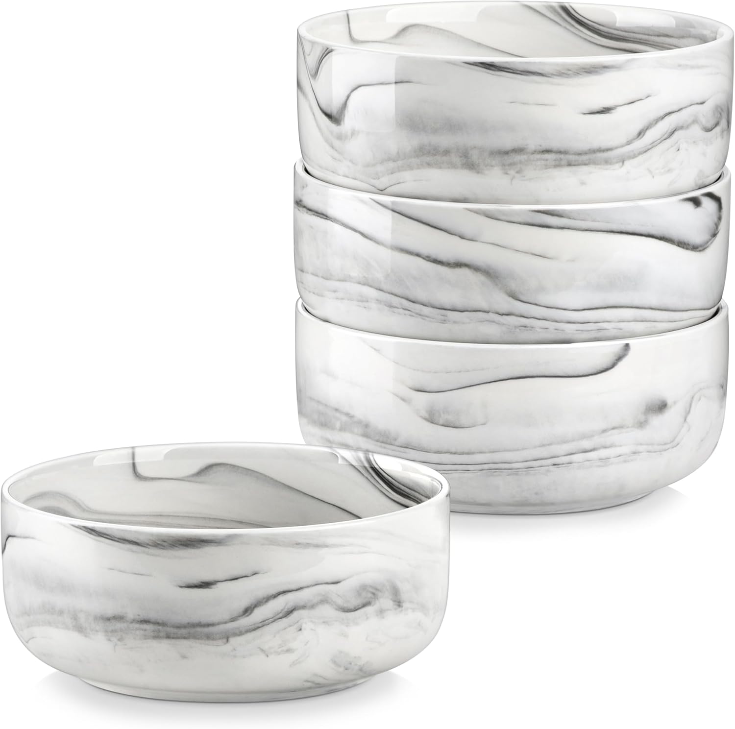 MALACASA Luna Cereal Bowls, Set of 4, 700 ml Soup Bowls, Porcelain Salad Bowls, Dessert Bowls, Breakfast Bowls, Ceramic Large Bowls Set for Pasta, Salad, Fruit, Series Luna Marble Gray