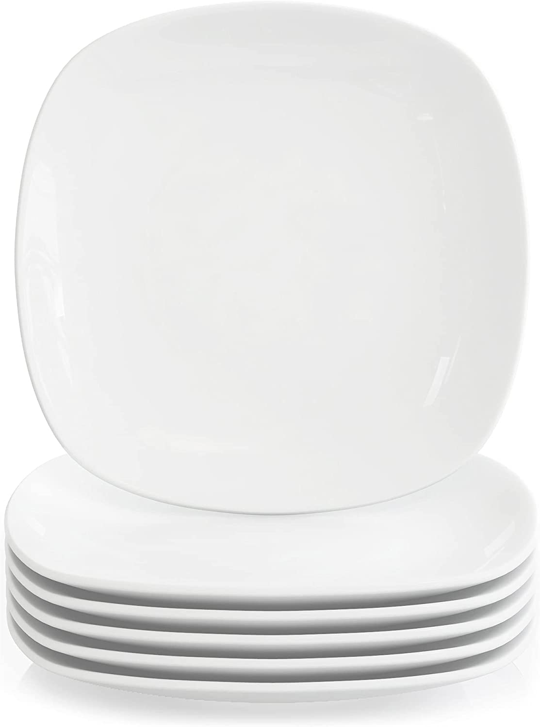 MALACASA, Elisa Series 6-Piece Set 8.5 Inch Porcelain Soup Plates, 21.5 x 21.5 x 4 cm Deep Plate, Cream White Dinner Service for 6 People
