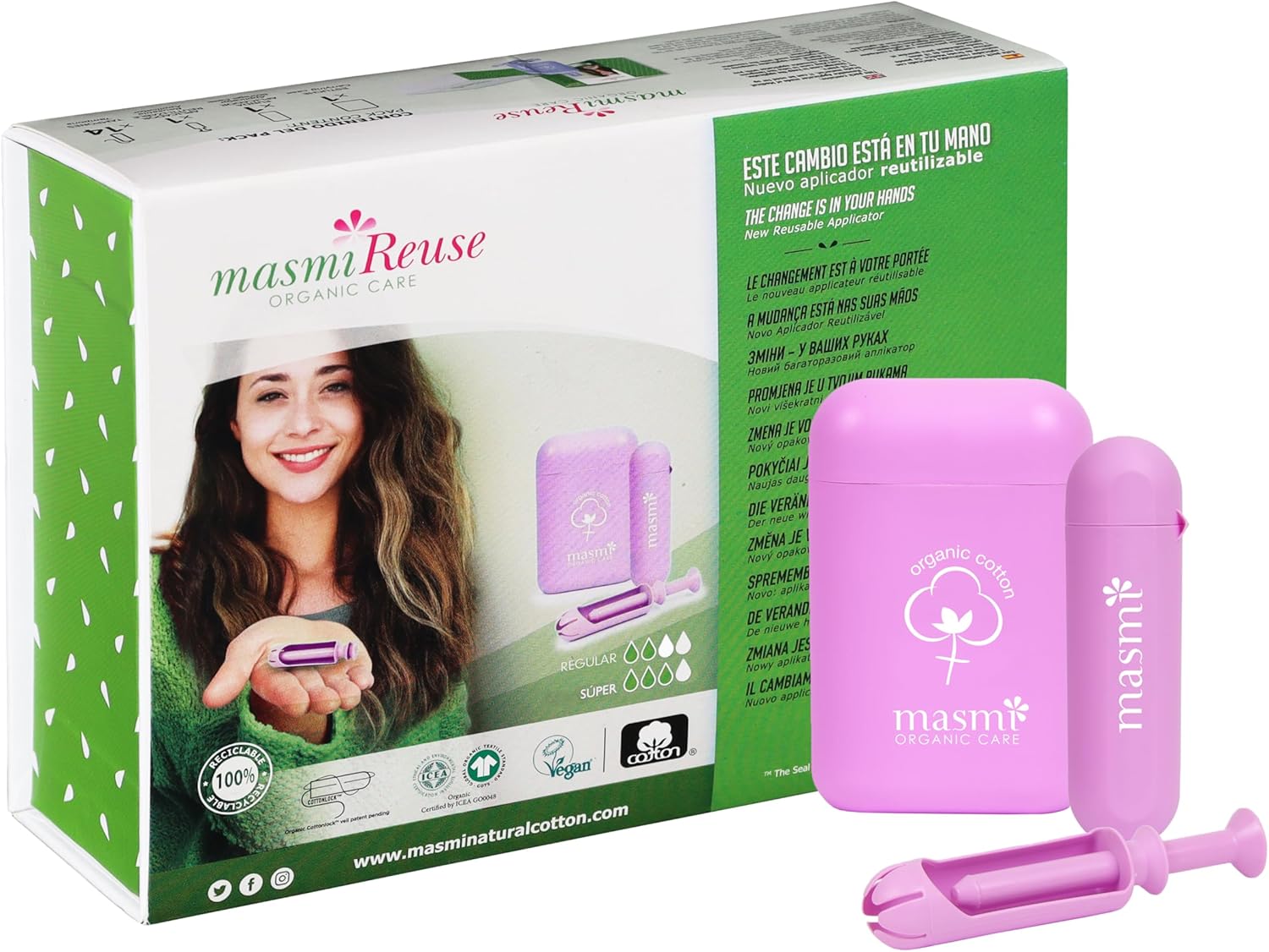 Organic Tampons with Re-Use Applicator for Classic & Super Organic Tampons Masmi