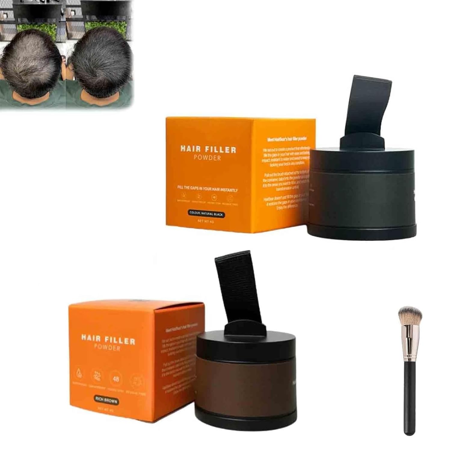 Hairbear Hair Filler Powder, Long-Lasting Waterproof Hair Thickening Fibers for Instant Volume & Scalp Coverage for Thinning Hair, Root Cover Up Powder Stick for Women and Men (Mixed 2 Pieces)