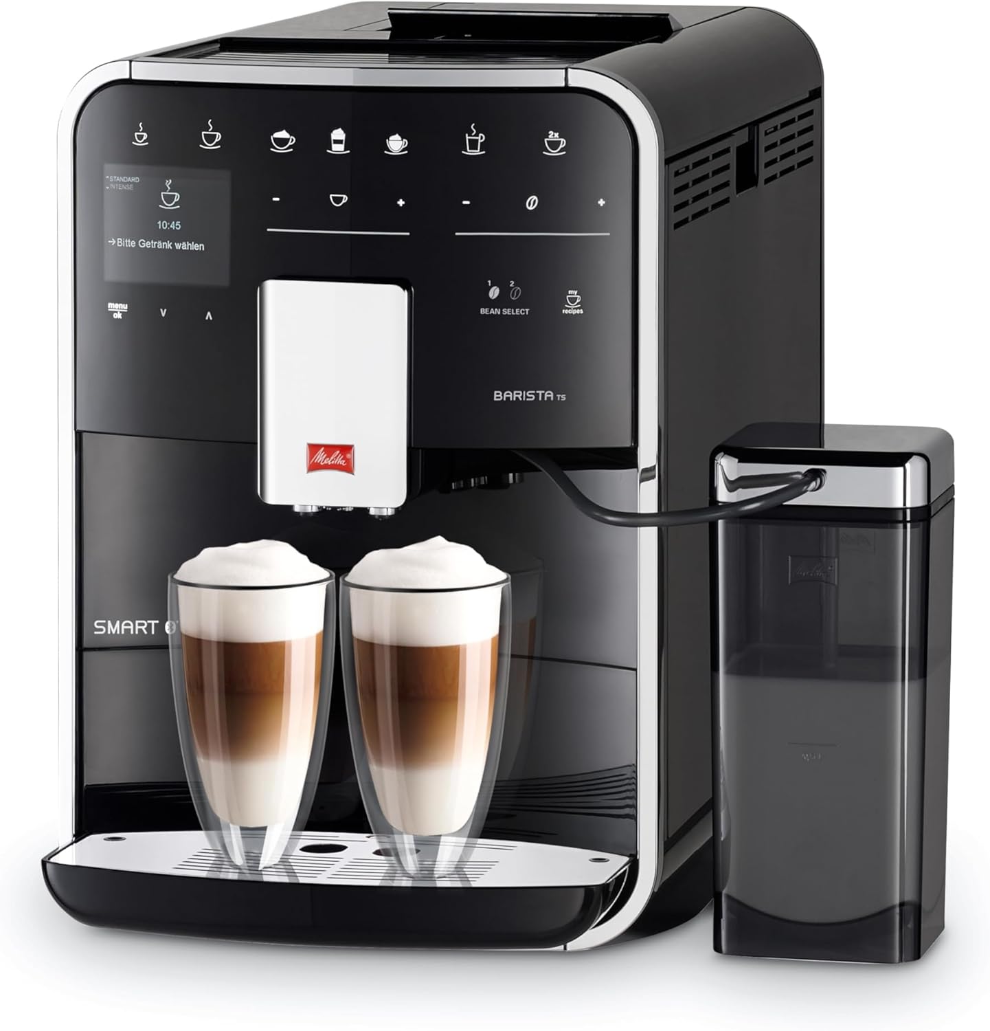 Melitta Caffeo Barista TS Smart F850-102, Fully Automatic Coffee Machine with Milk Container, Smartphone Control with Connect App, One Touch Function, Black