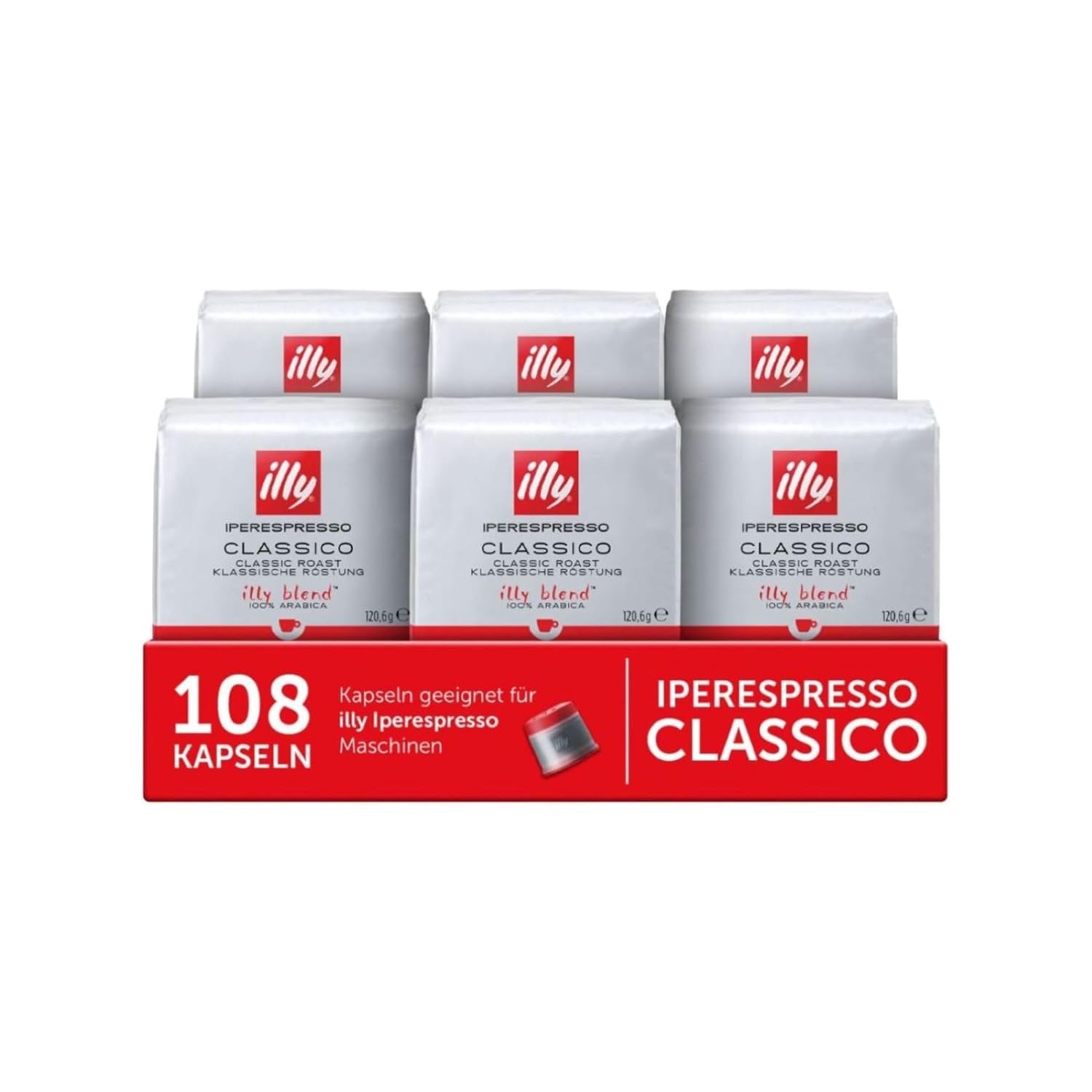 illy, Iperespresso Capsules Classico 100% Arabica with Notes of Orange Blossom and Jasmine, Gentle Taste and Sweet Aftertaste, 6 Packs of 18 Capsules (Total 108 Capsules)