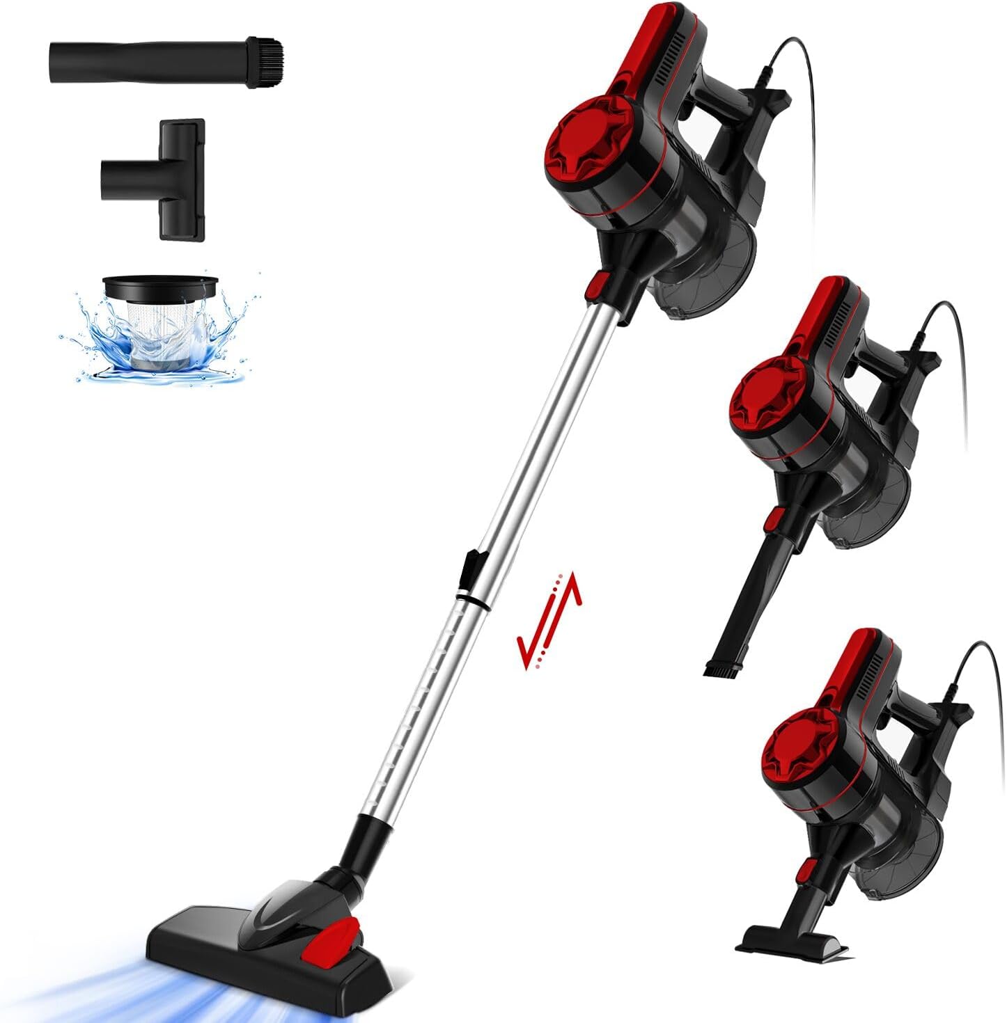 Tedrills Vacuum Cleaner, 450 W & 25 KPa Vacuum Cleaner with Cable, 6-in-1 Vacuum Cleaner, Bagless Vacuum Cleaner with H13 HEPA Filter, Handheld Vacuum Cleaner for Hard Floors, Pet Hair, Carpet
