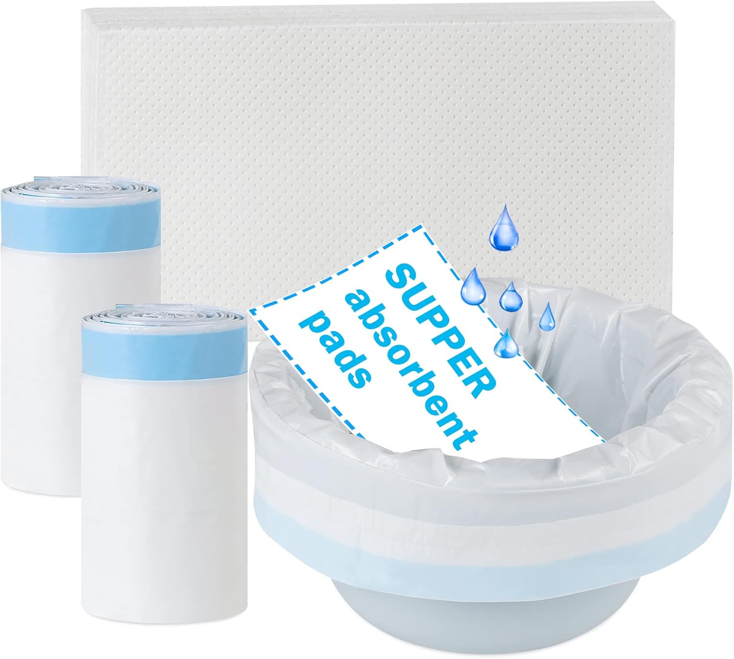 Buyockss Toilet Bags with Absorbent Pads, 40 Pack Super Absorbent Disposable Garbage Bags for Commode Portable Toilet Bags Camping Toilet Bags Universal
