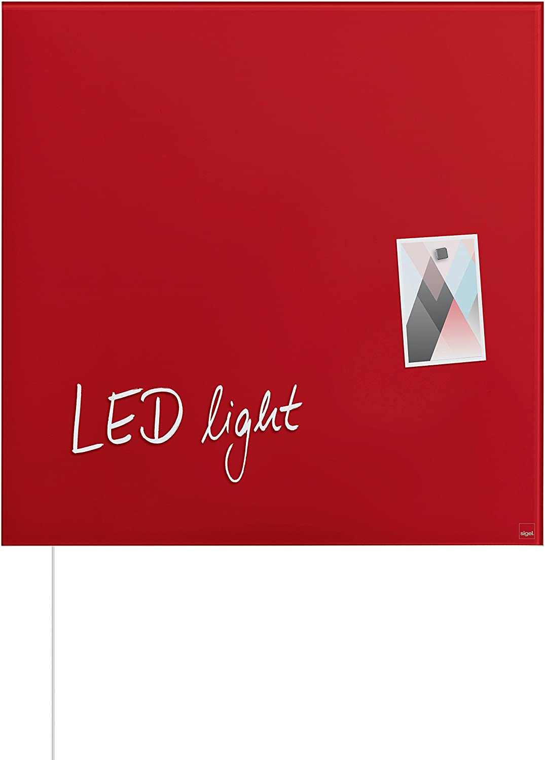SIGEL GL402 Premium Magnetic Glass Board 48 x 48 cm with LED Lighting High Gloss Red TÜV Tested Easy Assembly