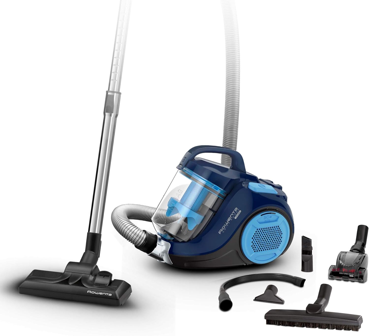 Rowenta Swift Power Cyclonic Bagless Vacuum Cleaner, 900 Watt, Absorbent, 1.2L Dust Container, High Filtration, Large Area Coverage, Bagless Vacuum Cleaner with Cable, Blue, RO2981EA