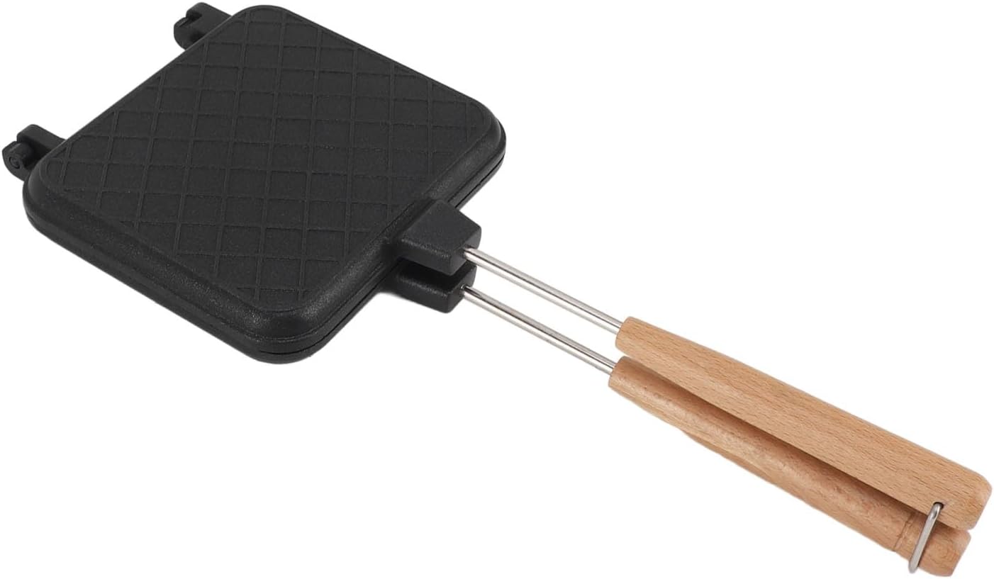 Fuchooky Non-Stick Hot Sandwich Panini Maker with Handle, Double Sided Frying Pan Aluminum Solid Wood Anti Stick Cooking Machine Sandwich Maker for Gas Stove Induction Cooker