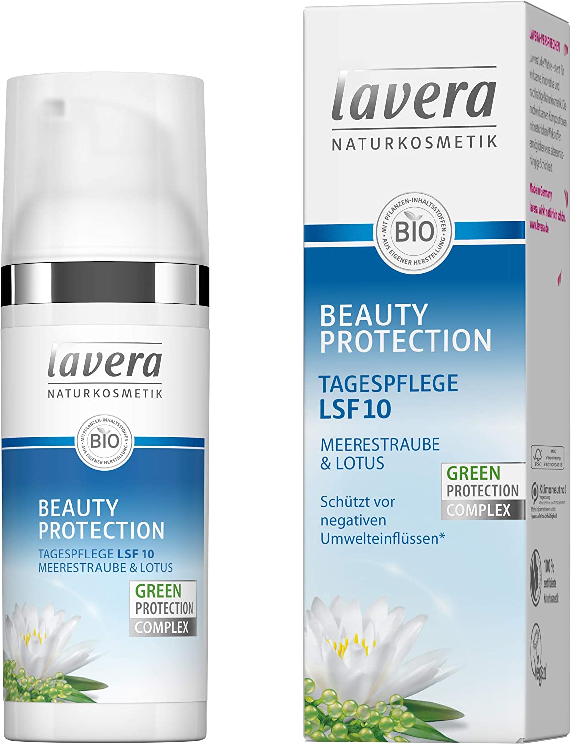 lavera Beauty Protection Day Cream SPF 10 Sea Dove & Lotus - Protection against negative environmental influences - Antioxidants - Natural Cosmetics - Vegan - Organic Ingredients - Natural & Innovative, 50 ml