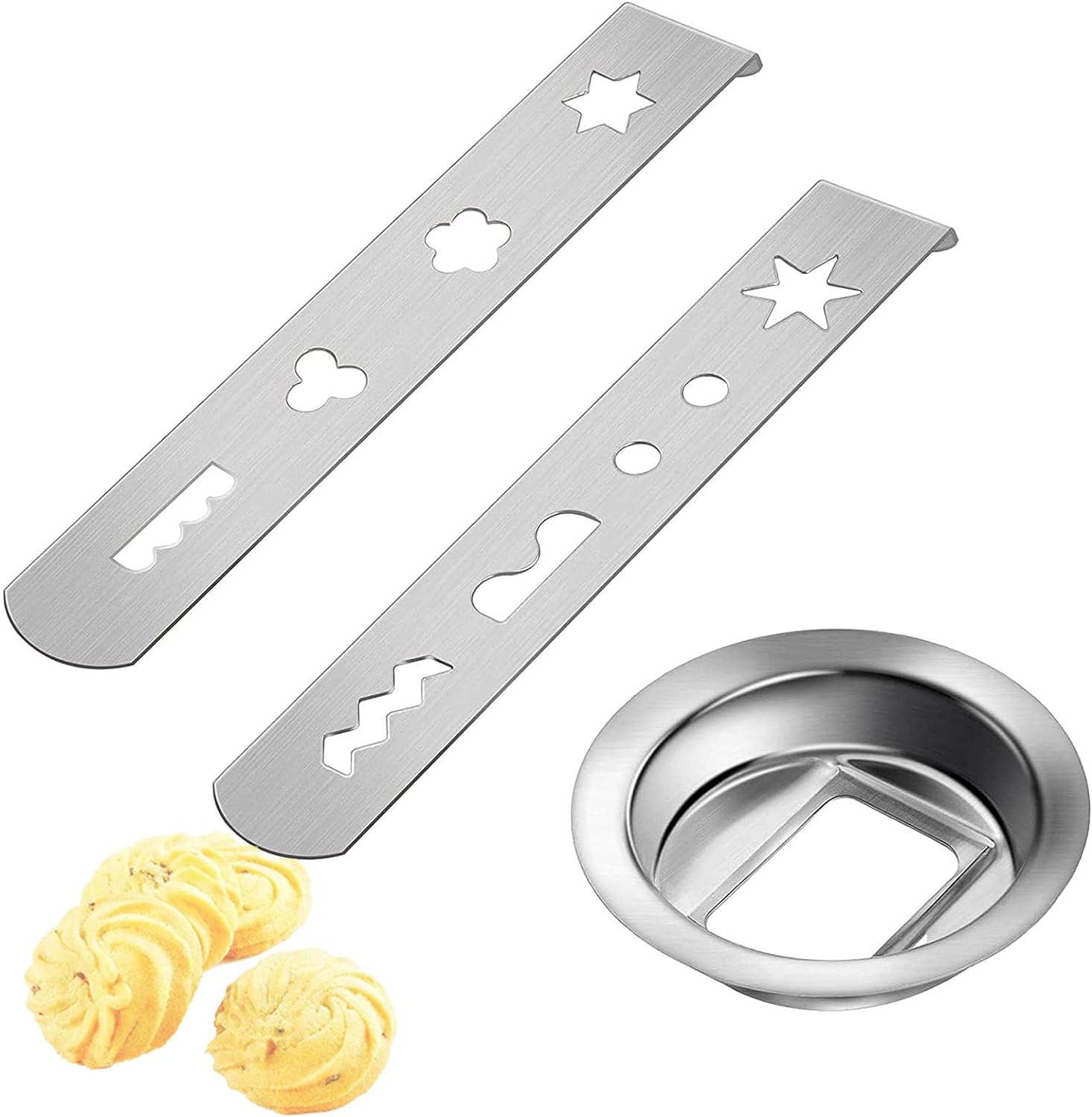 streeHerjjkeA1 8 Shapes Stainless Steel Biscuit Attachment for Meat Mincer, Biscuit Attachment Mincer, with Connection Ring for Stainless Steel Nozzle, Biscuit Accessories for MUM4/MUM5