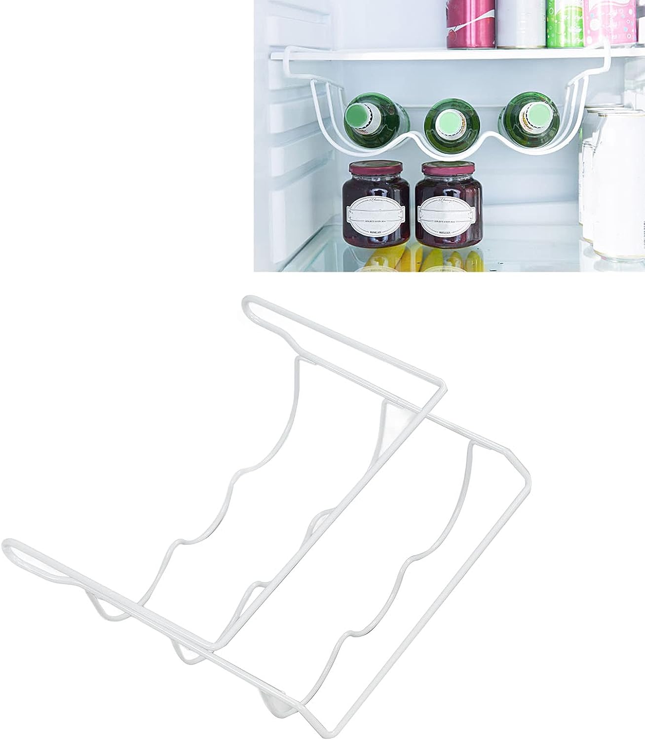 SUREH Fridge Wine Rack Water Bottle Holder Fridge Bottle Rack Hanging Drinks Bottles Shelf Metal Wine Storage Organiser for Kitchen for 3 Bottles