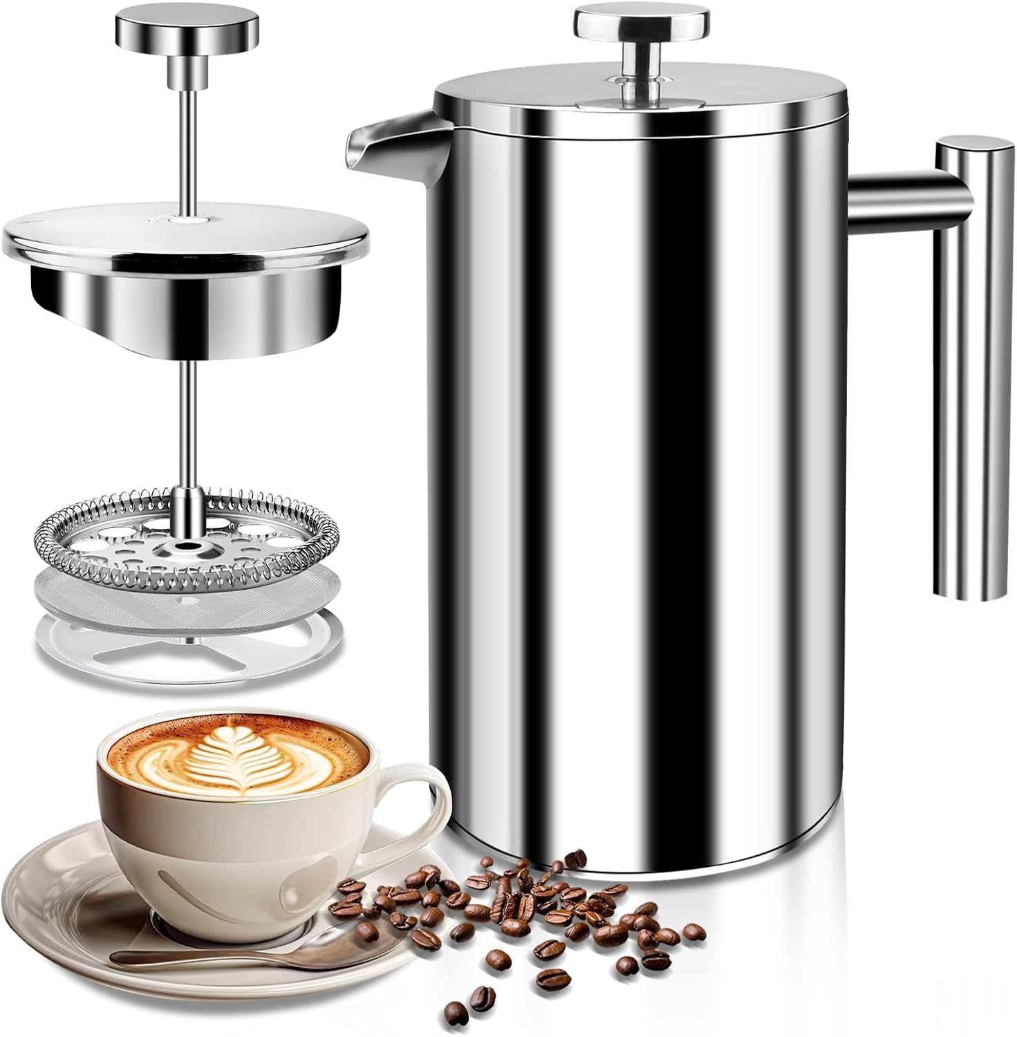 Stainless Steel Coffee Maker, 800 ml, High-Quality French Press, Double-Walled Insulated System with Two-Layer Construction, Large Capacity, Ideal for Gift to Coffee Lovers
