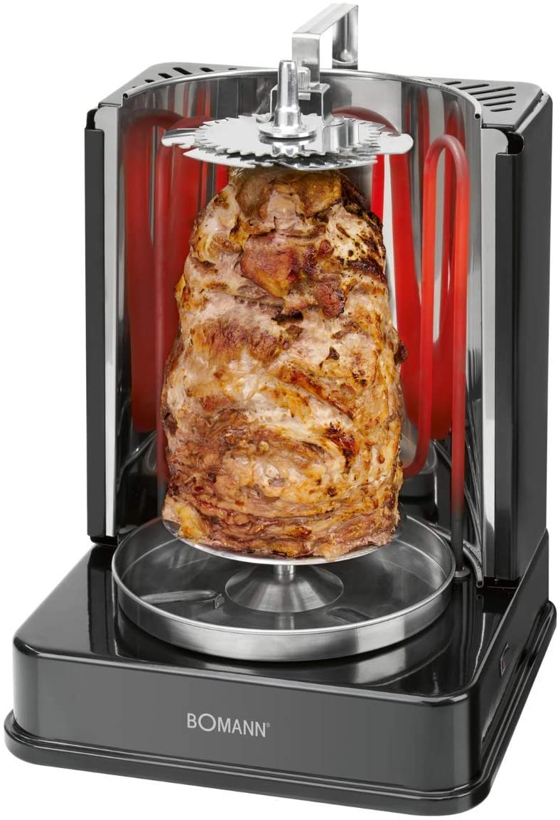 Bomann DVG 3006 CB 3-in-1 Doner / Chicken and Kebab Vertical Multi Grill, Perfect Grilling Results Thanks to Even Heat Distribution, Stainless Steel Grease Tray, 1400 Watt, Black