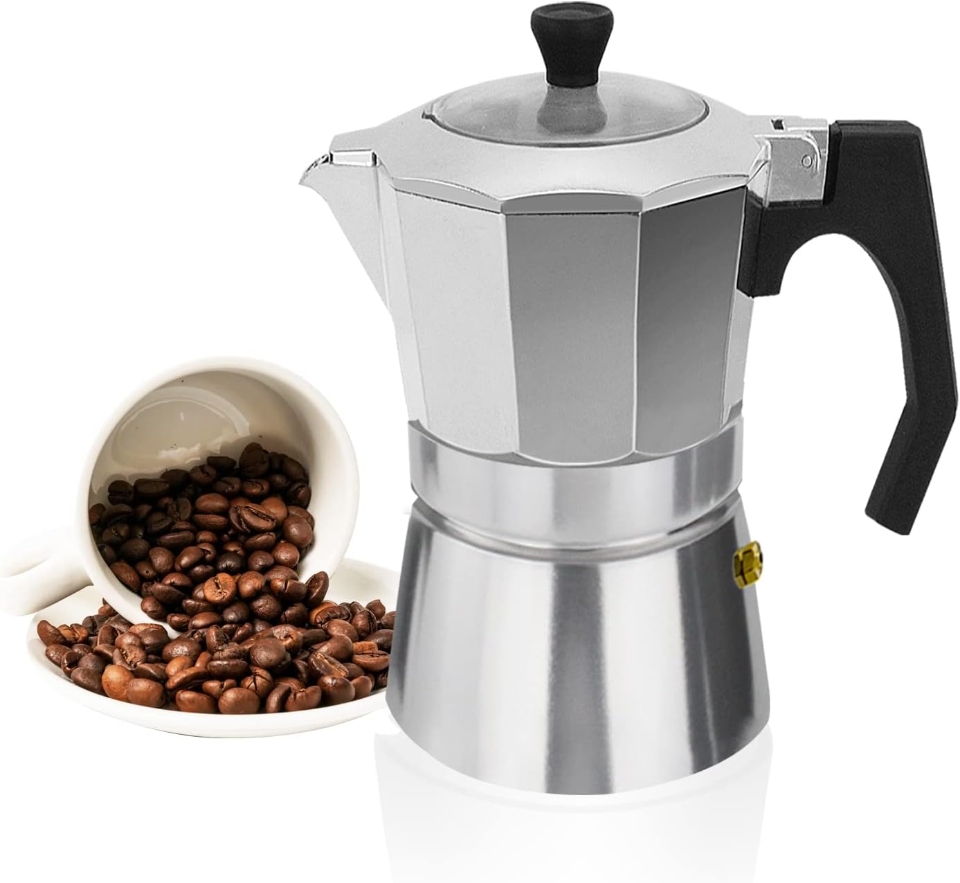 Rossetto Espresso Maker 3 Cups Aluminum Espresso Mocha Mocha Pot Italian Coffee Maker with Transparent Lid 150 Ml for Electric, Ceramic or Gas Hob