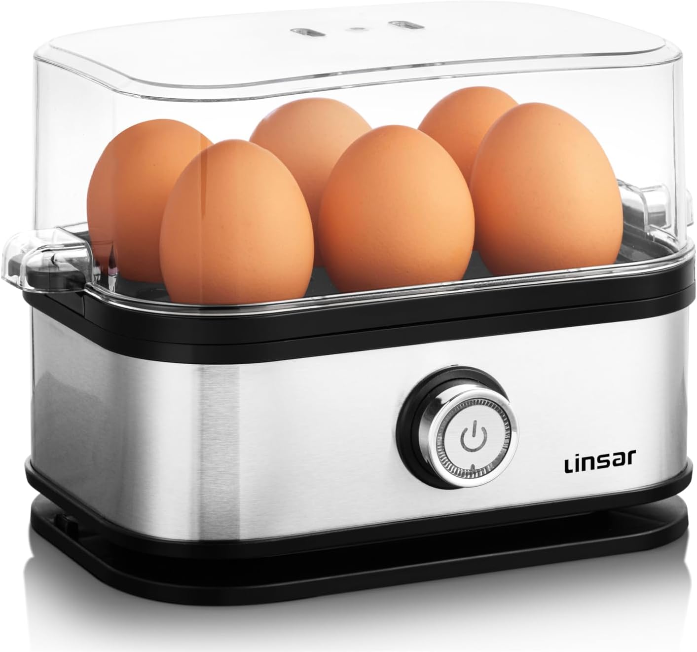 Egg cooker 6 eggs - Choice of hardness - Made of stainless steel - Includes measuring cup and egg punch - Dishwasher safe - 400 Watt