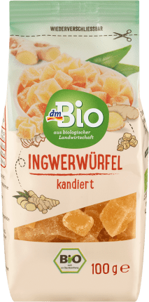 dmBio Dried fruit ginger cubes candied, 100 g