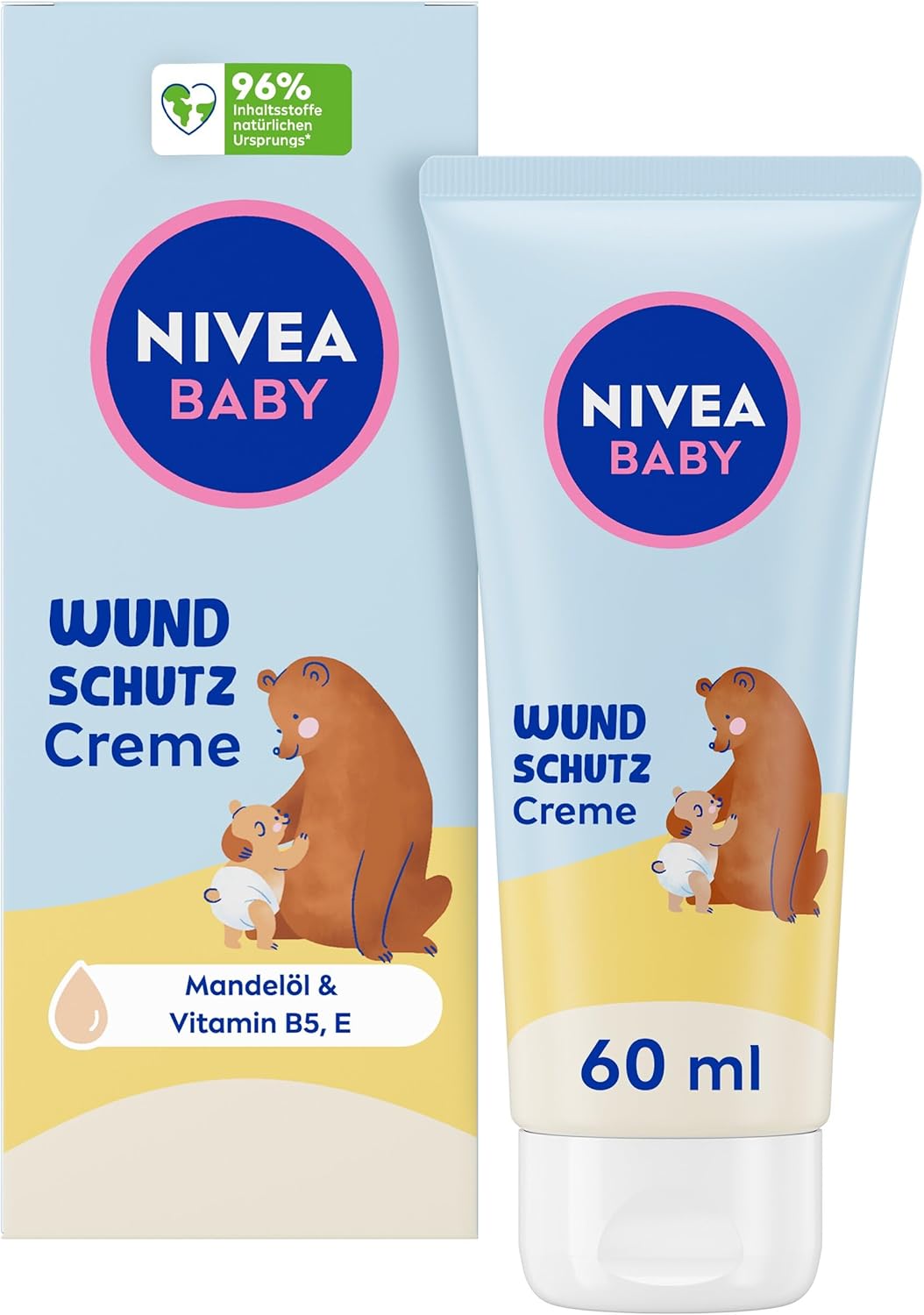 Nivea Baby Wound Protection Cream, Baby Cream Relieves Redness in the Nappy Area, Hypoallergenic Baby Moisturizing Cream with Natural Almond Oil, Panthenol, Zinc Oxide + Vitamin E for Delicate Baby Skin (60 ml)