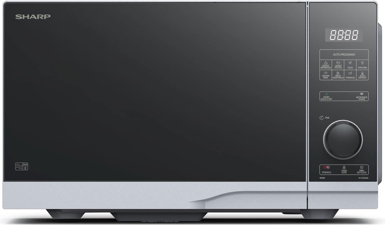 Sharp Microwave YC-PS254AE-S 25L, Silver, 900W Power, Semi-Digital Control, 10 Levels, 8 Automatic Programs