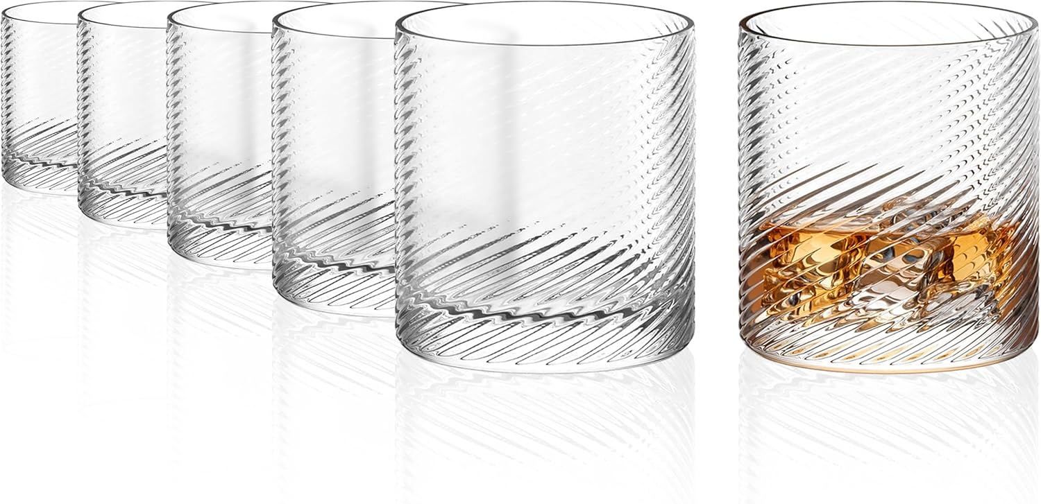 Stölzle Lausitz Store Stölzle Lausitz Berlin Whisky Glasses, Set of 6, 300 ml, High-Quality Whisky Cups in Art Deco Style, Whiskey Tumbler with Textured Crystal Glass Surface, Dishwasher Safe, Made in Germany
