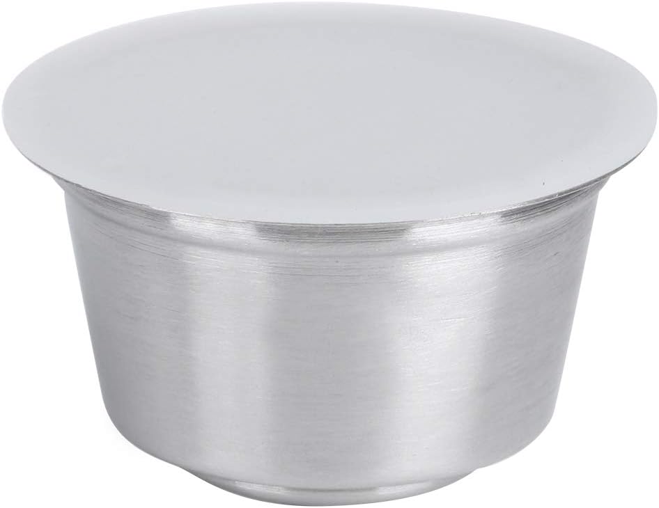 TOPINCN Reusable Coffee Capsule, Stainless Steel Coffee Capsule Tray, Refillable Reusable Capsule Tray, Capsule Cup with Silicone Lid for Home Office (White)