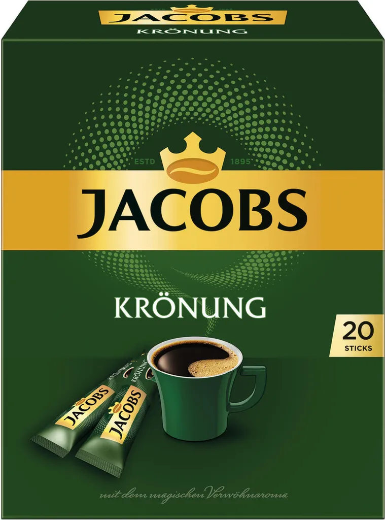 Jacobs Krönung, Instant Coffee, Drink Powder for Pouring, 20 servings of 1.8 g each, Sticks