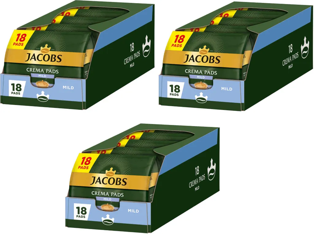 JACOBS Pads Crema Mild 270 Drinks - 15x18 Coffee Pads Senseo Compatible