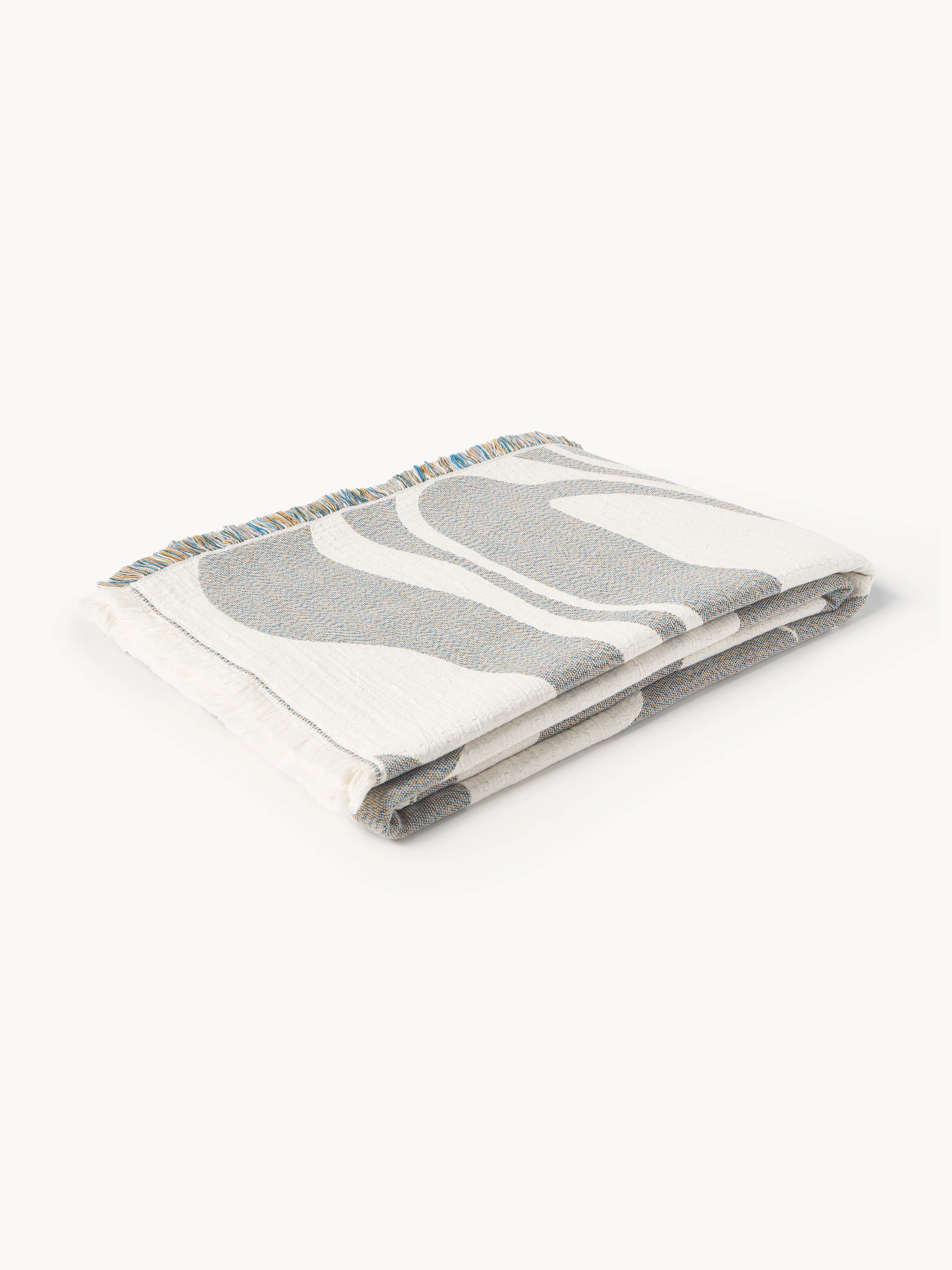 Westwing Collection Jacquard bedspread Rui with fringes, Grey, Off-White