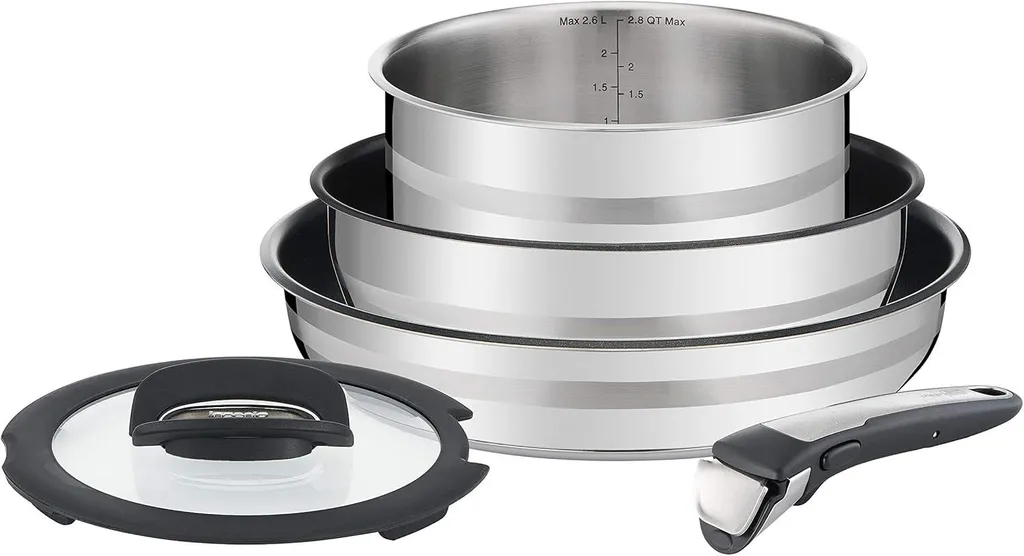 Jamie Oliver by Tefal Ingenio 5-piece set, stainless steel, induction-free, oven-safe up to 250°C, Thermo-Spot, without handle