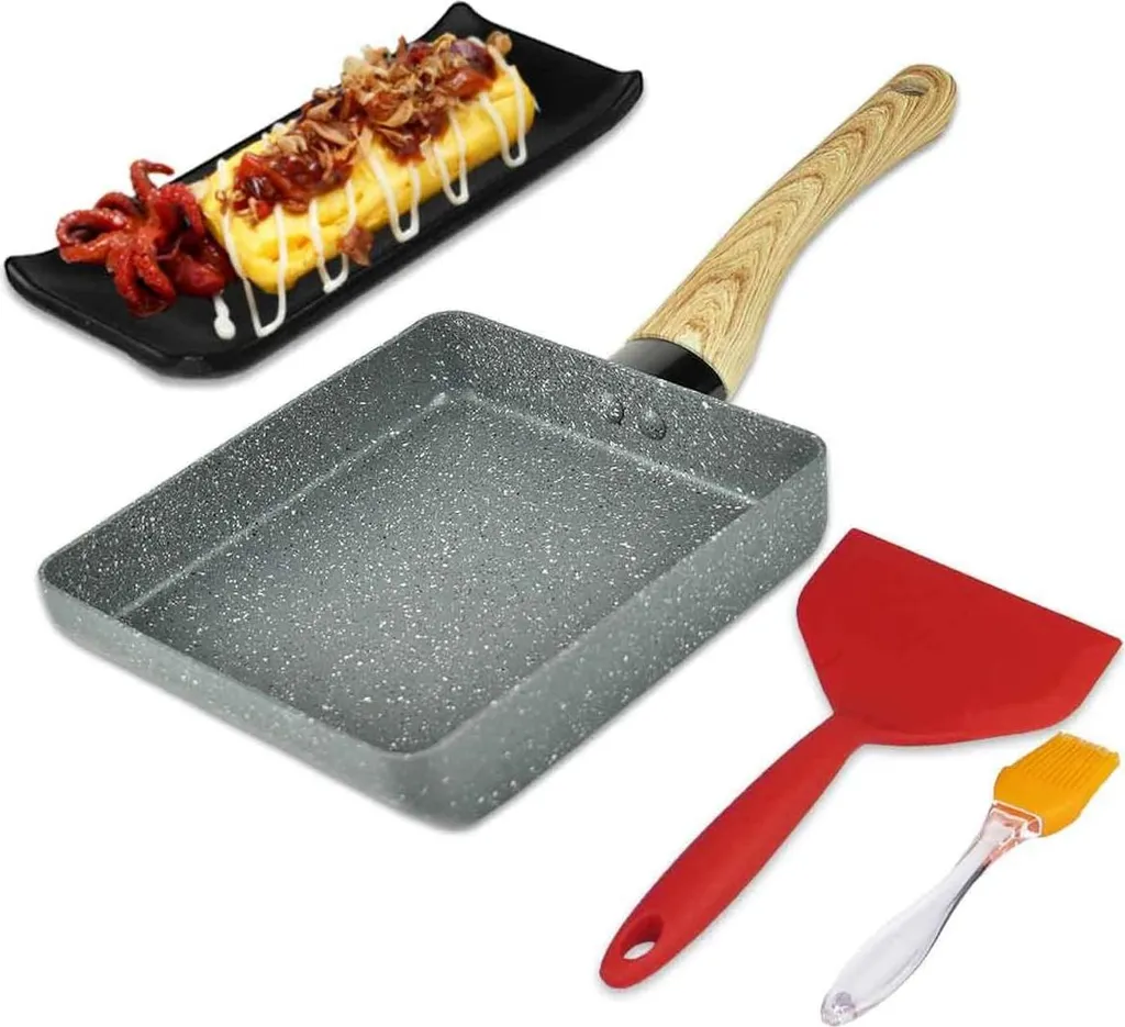 Markenlos Japanese Omelette Pan - Tamagoyaki - 3 Pieces - Black - Ceramic Coating - Mini