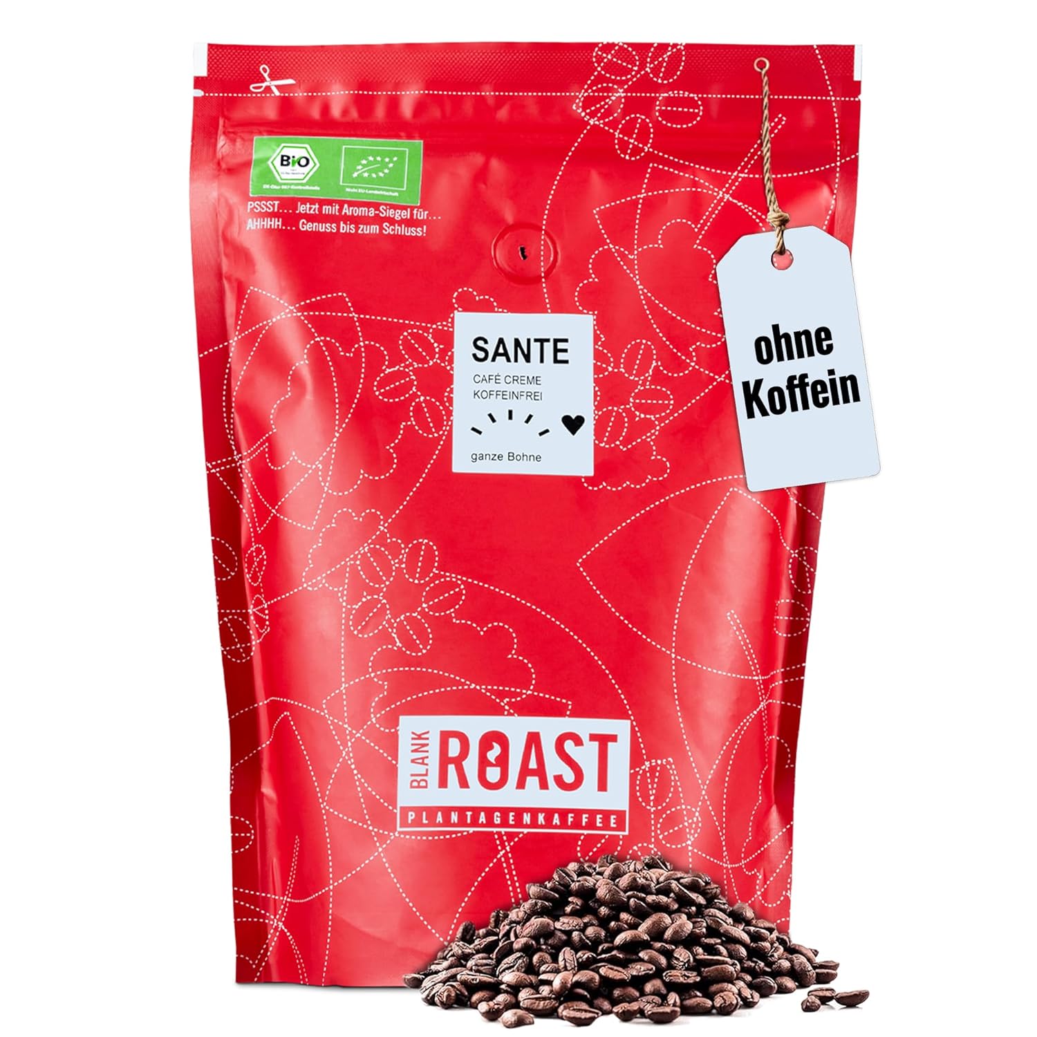 Blank Roast - SANTE - 750g - Organic Coffee Beans Caffeine-free - 100% Arabica from Peru - Gentle & Environmentally Friendly Decaffeinated - Low Acid with Full Crema - Ideal for Any Type of