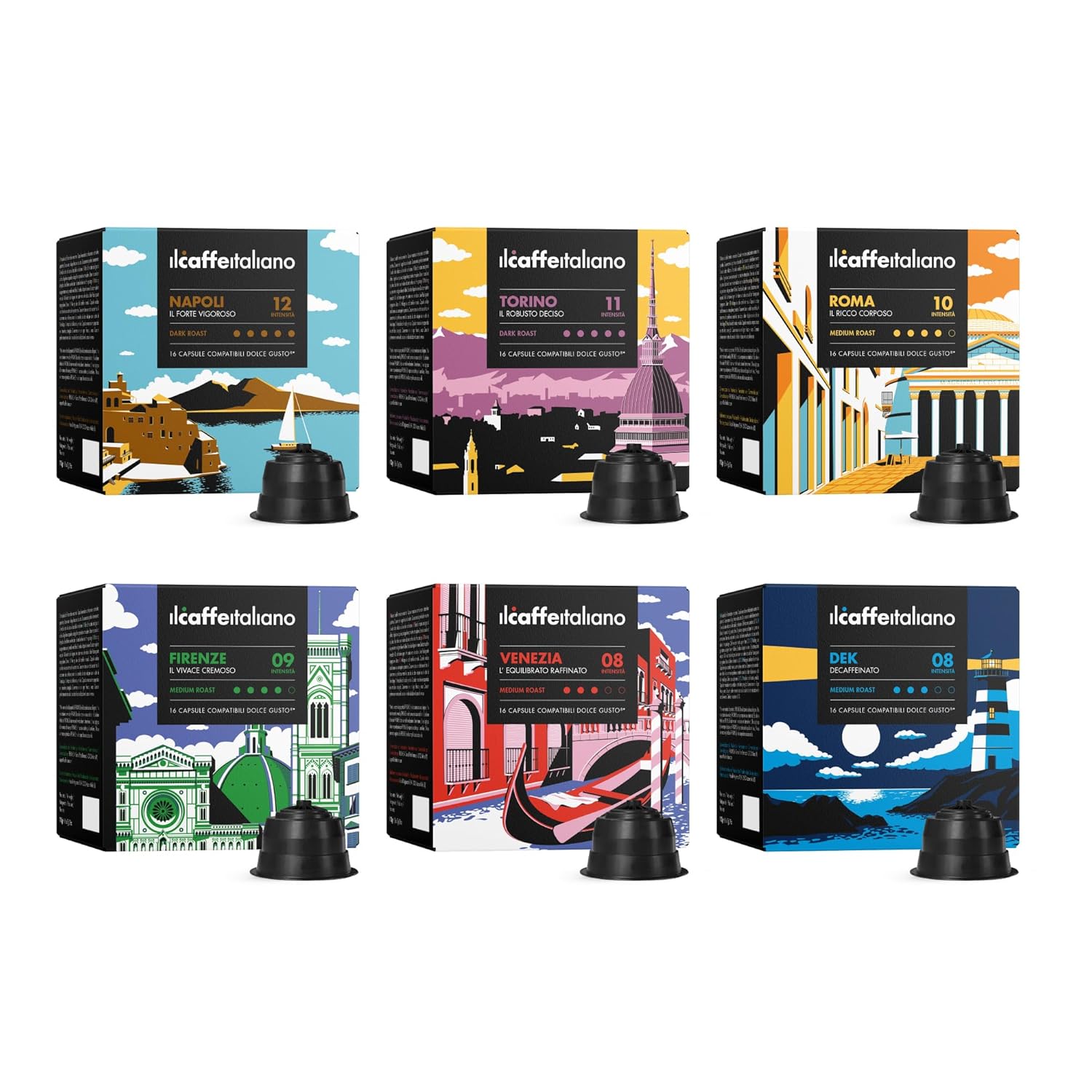 FRHOME Tasting Set with 6 Different Types of Coffee - 96 Dolce Gusto Compatible Coffee Capsules - Il Caffè Italiano