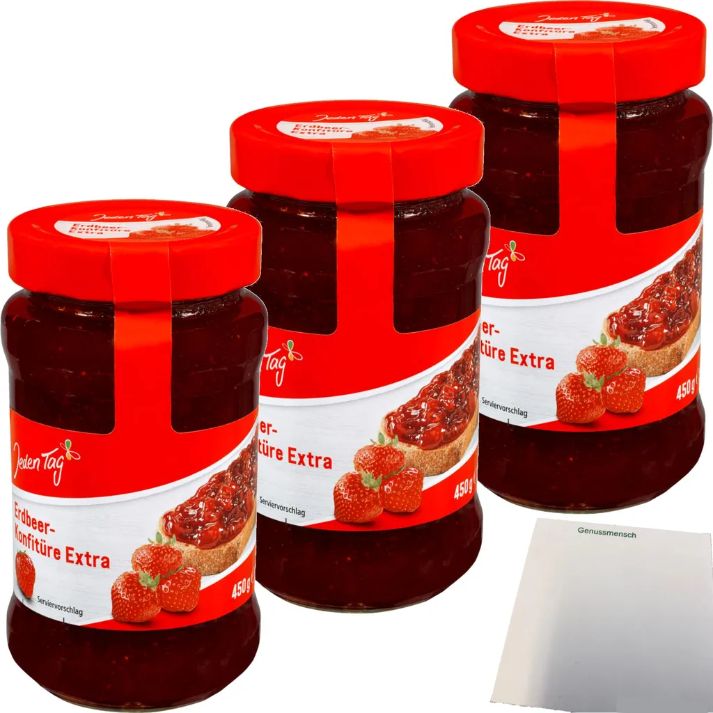Everyday Extra Strawberry Jam 3-pack (3 x 450g jars) + usy block