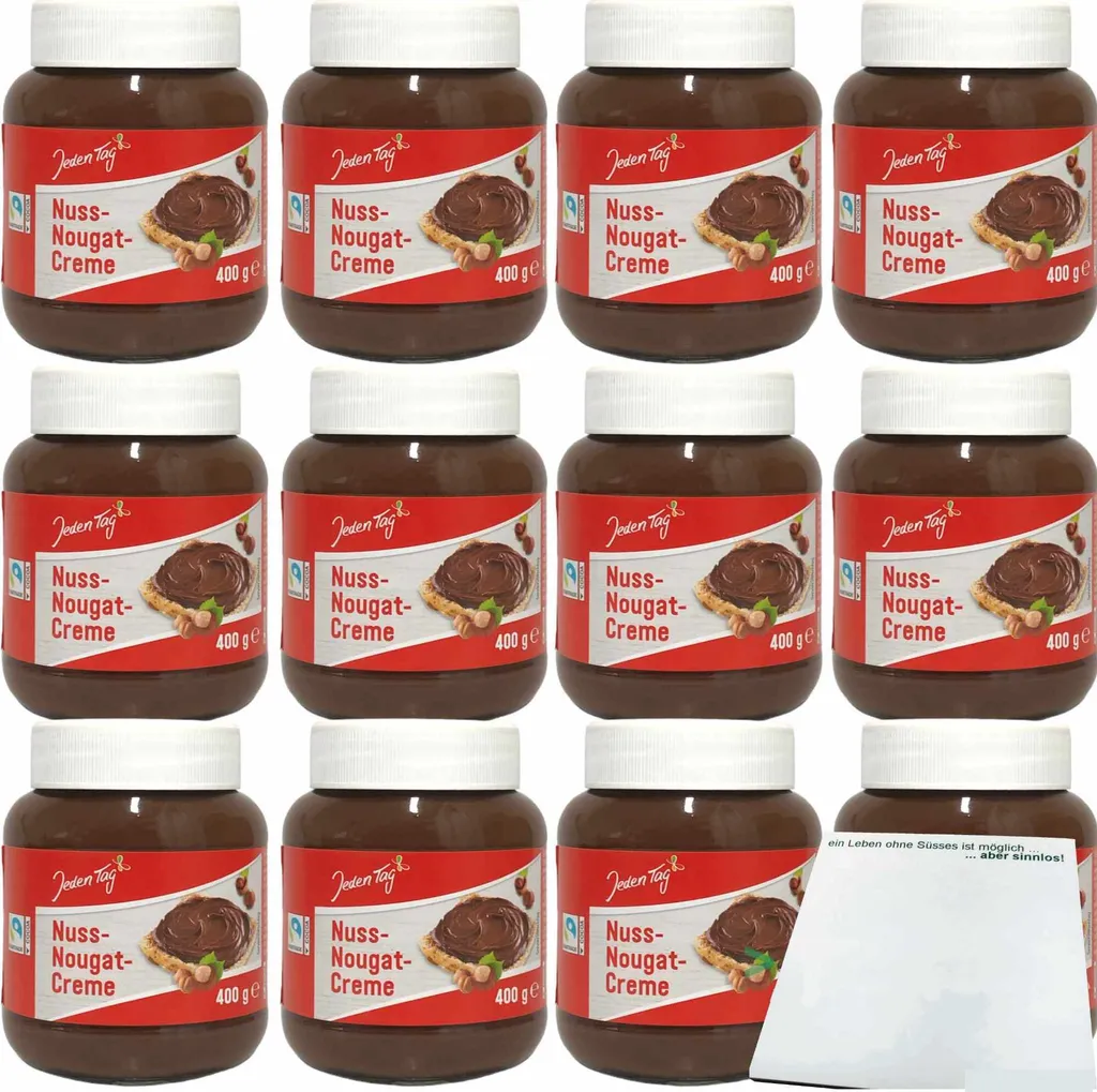 Every day nut nougat cream 12-pack (12x400g jar) + usy block