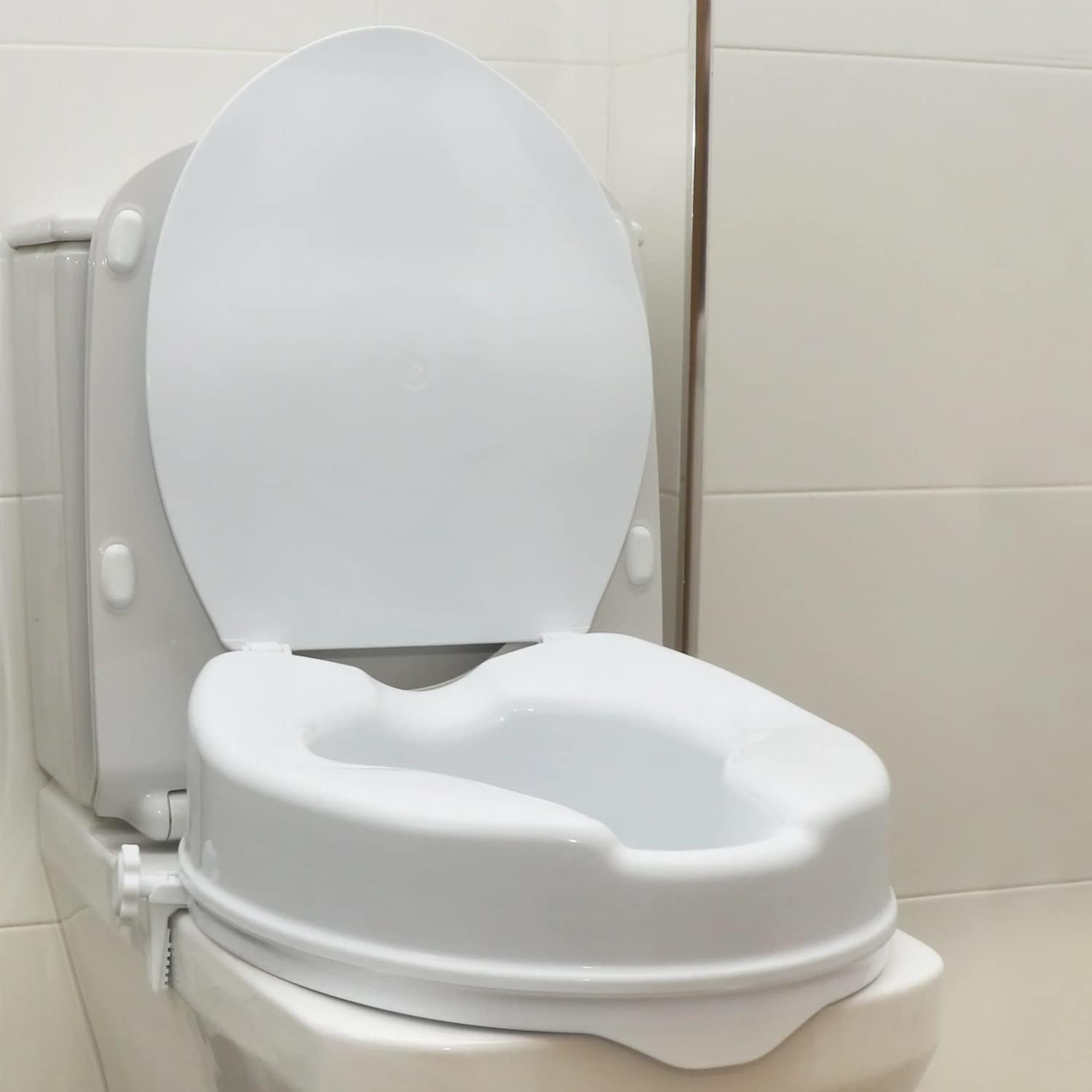 OrtoPrime Store OrtoPrime Raised Toilet Seat 10 cm with Lid Orthopedic Toilet Seat with Side Safety Locks - Toilet Booster Seat for Seniors Universal Toilet Lift