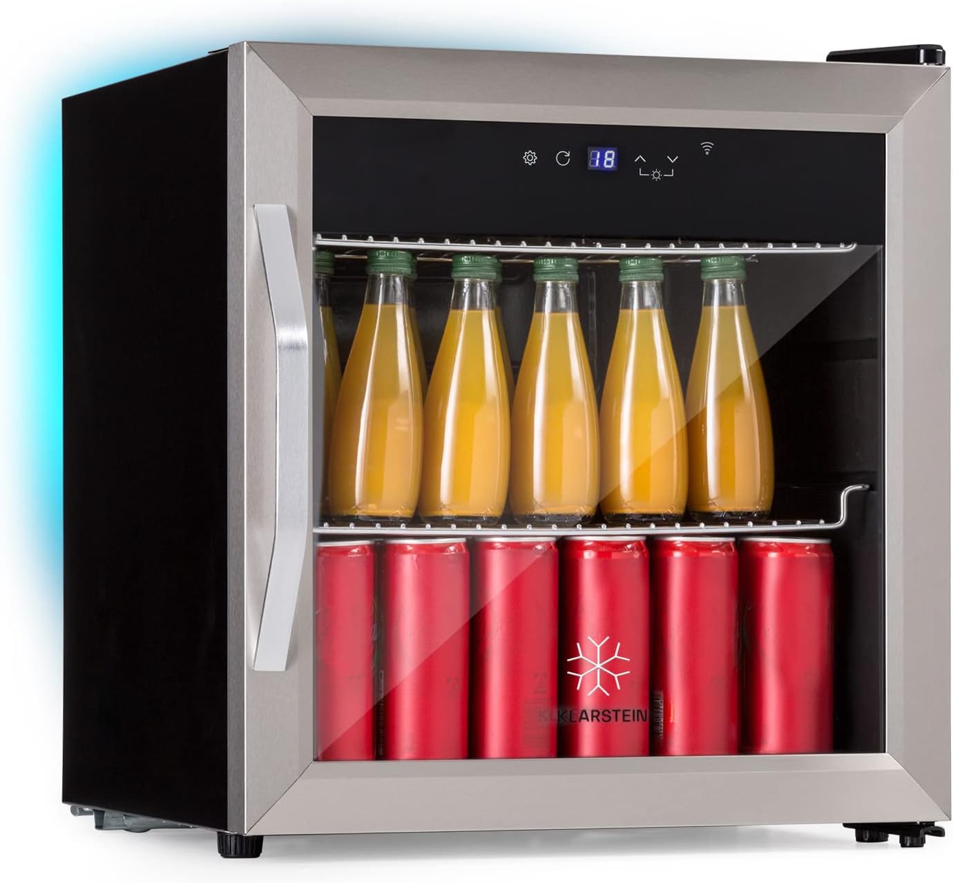 Klarstein Fridge, Drinks Fridge with Glass Door, Mini Fridge Silent with 2 Shelves & App Control, Outdoor Fridge, Small Fridge for Room, Mini Bar 0-13°C, Beer Fridge 50 L