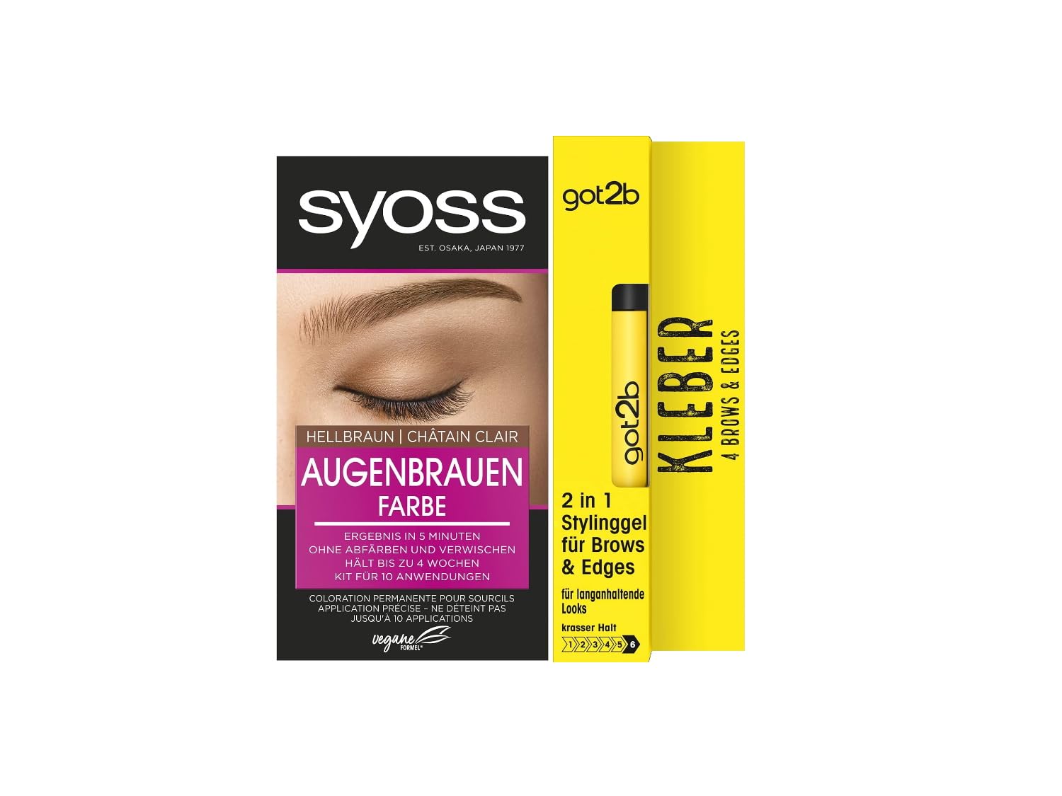 Syoss Eyebrow Kit Eyebrow Color 5-1 Light Brown Level 3 (17 ml) for a Natural Look & Got2b Glue 4 Brows & Edges (16 ml), 2-in-1 Brow Gel & Hair Mascara, Styling Gel