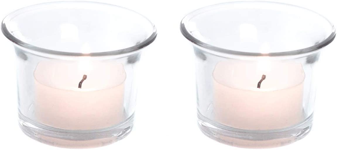 Novaliv Set of 2 Tea Light Holders Conical 6.5 cm Glass Pot Clear Candle Holder Table Decoration