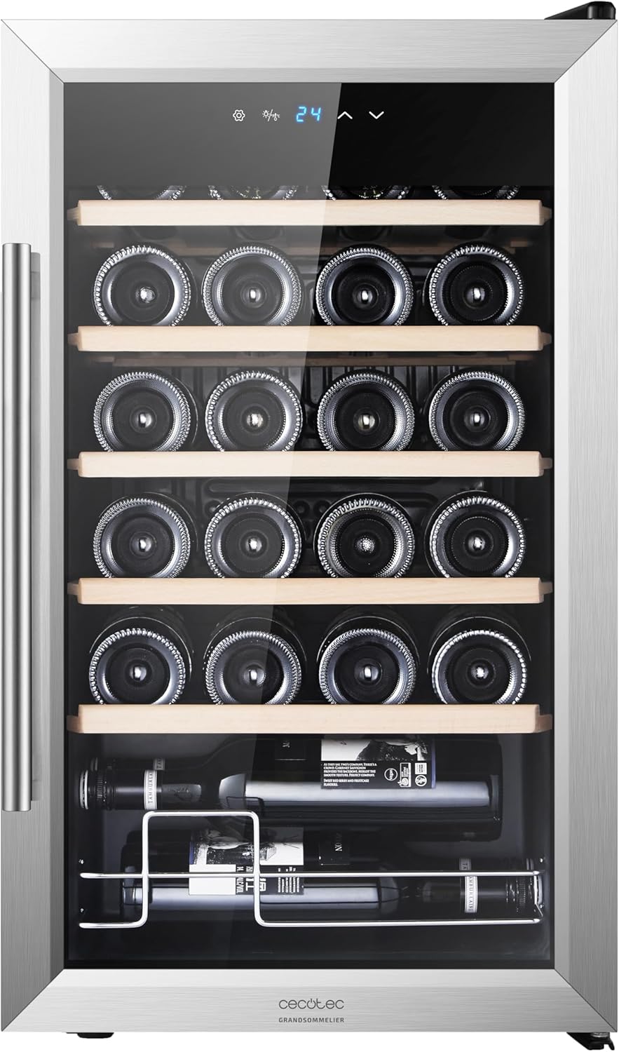 Cecotec Drinks Fridge - 24 Bottles Bolero GrandSommelier 2450 Inox Compressor. Adjustable Temperature from 5-18°C, High Performance, Quiet Operation and Vibration-Free