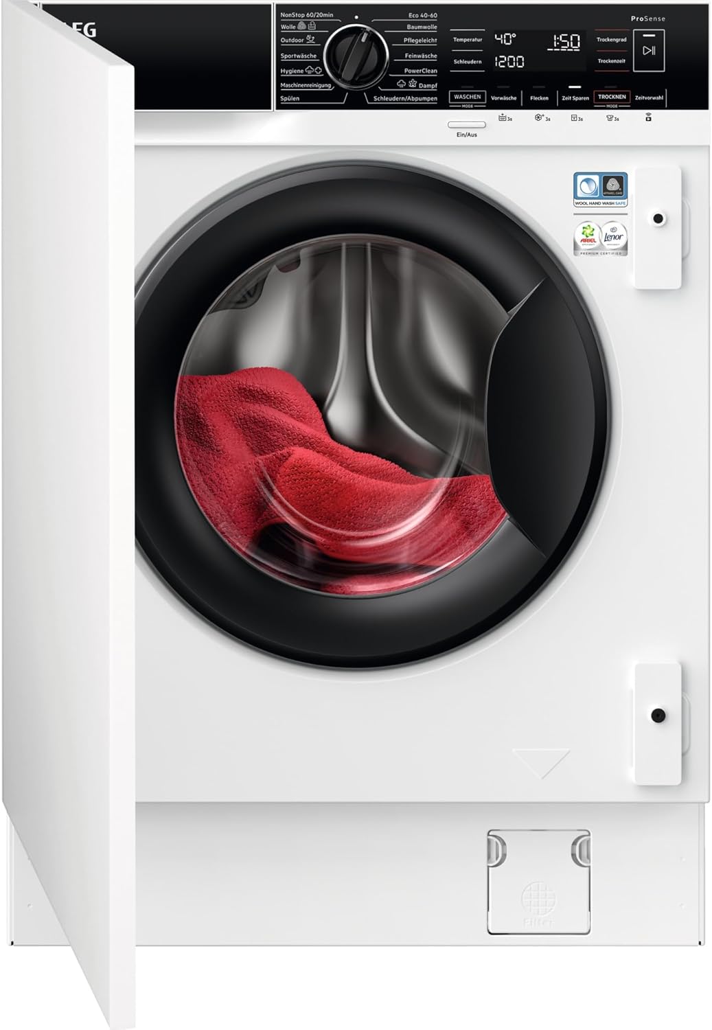 AEG Built-in Washer Dryer, 8 kg Washing, 4 kg Drying, PowerCare - Gentle Washing and Drying at Low Temperature, Energy Saving, Steam Program - Weinger Ironing, 1600 rpm, LWR8WI7680