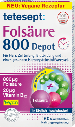 tetesept Folic Acid 800 Depot Mini Tablets 60 Pcs, 15.3 G