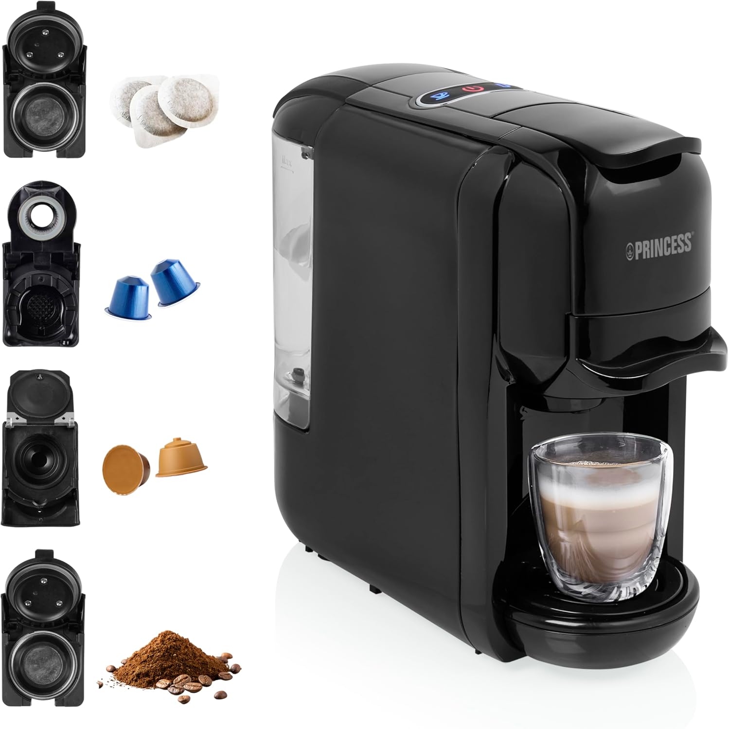 Princess Coffee Machine 249452 – For Nespresso™ capsules, Dolce Gusto & ESE pods – Italian 19-bar pump – 0.6 L – 1450 W
