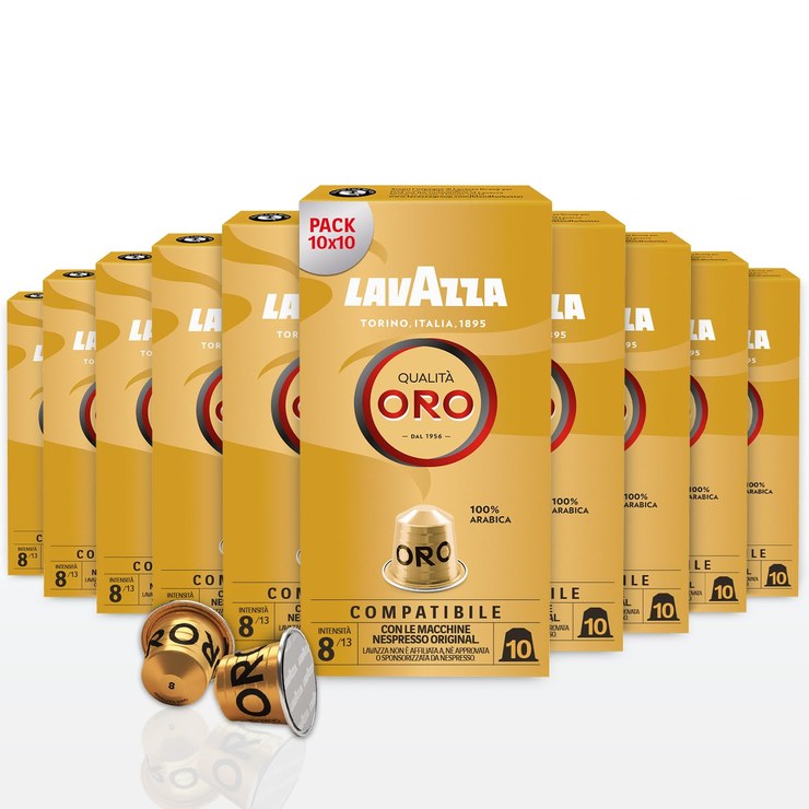 Lavazza Qualità Oro Arabica Beans with Fruity Floral Flavor, 10 x 10 Capsules, Nespresso Compatible