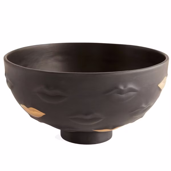 Jonathan Adler Gilded Gala Bowl Kissing Lips Black