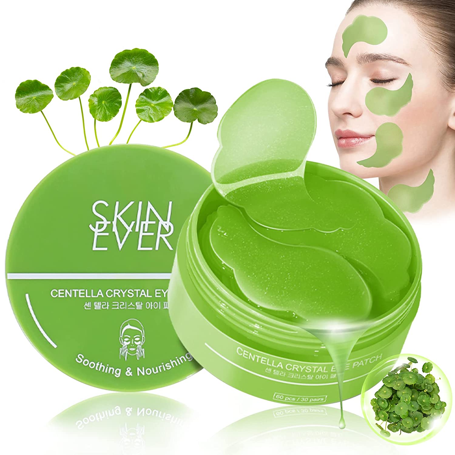 Miioto Augenpads Gegen Augenringe,Eye Pads 60Pcs,Centella Eye Maske, Eye Patches fur Reparatur Feiner, Anti Aging, Entfernen Taschen, Dunkle Kreise Puffiness