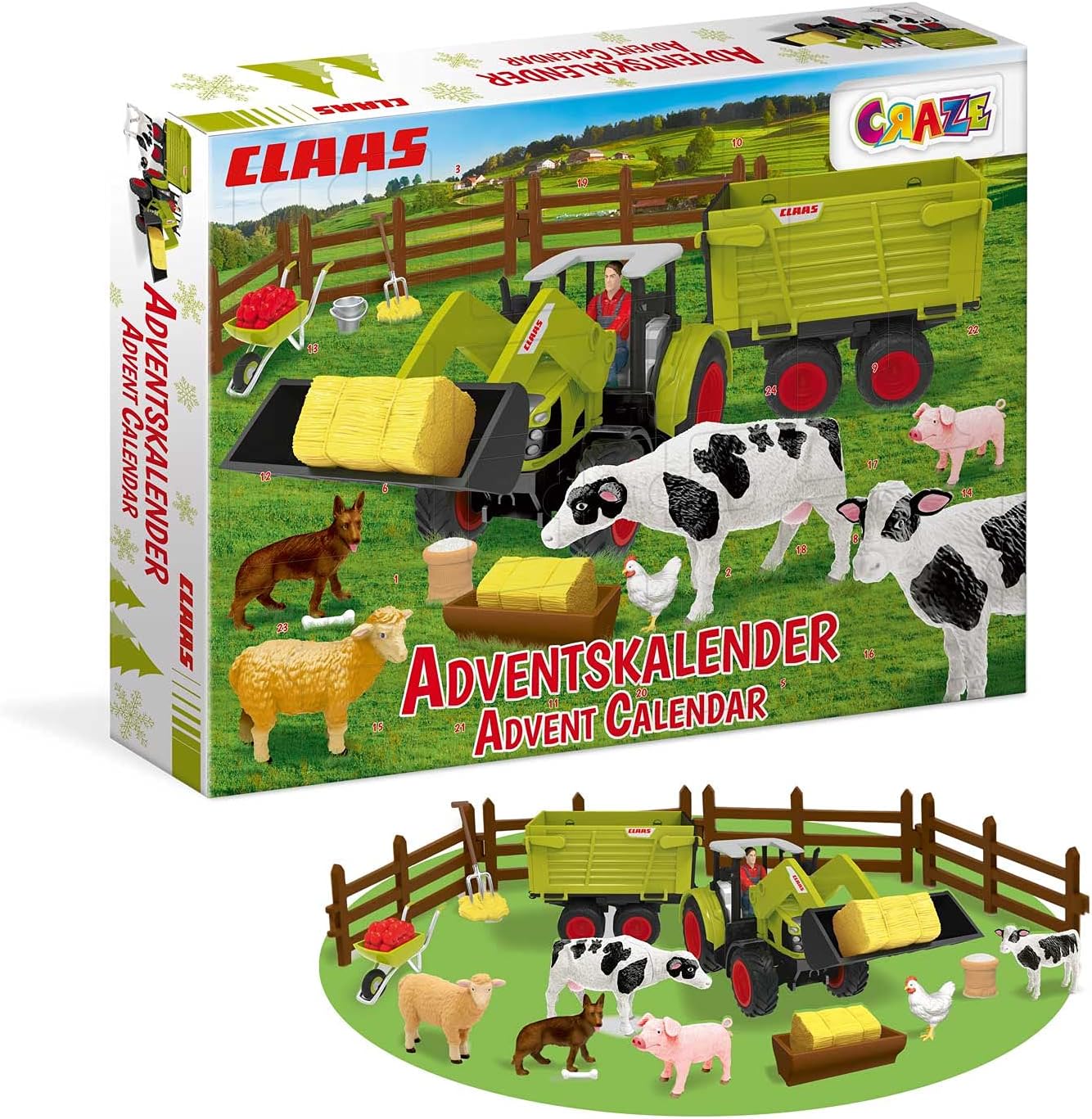 CRAZE Advent Calendar Children's Claas Toy Advent Calendar Boys with Farm Figures and Tractor, 24 Surprises for Children from 3 Years