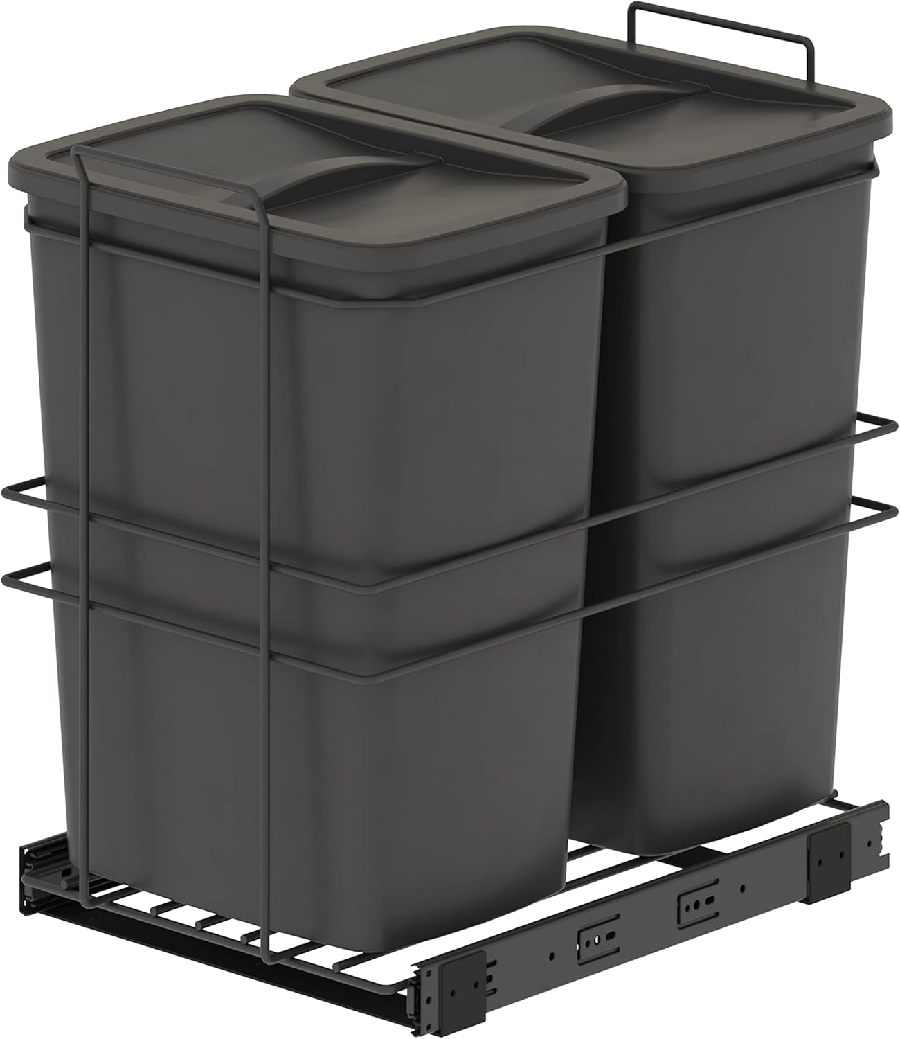 Emuca - 2 x 35L Kitchen Recycling Bin - Floor Fixing & Hand Pull Out - Charcoal Gray Plastic