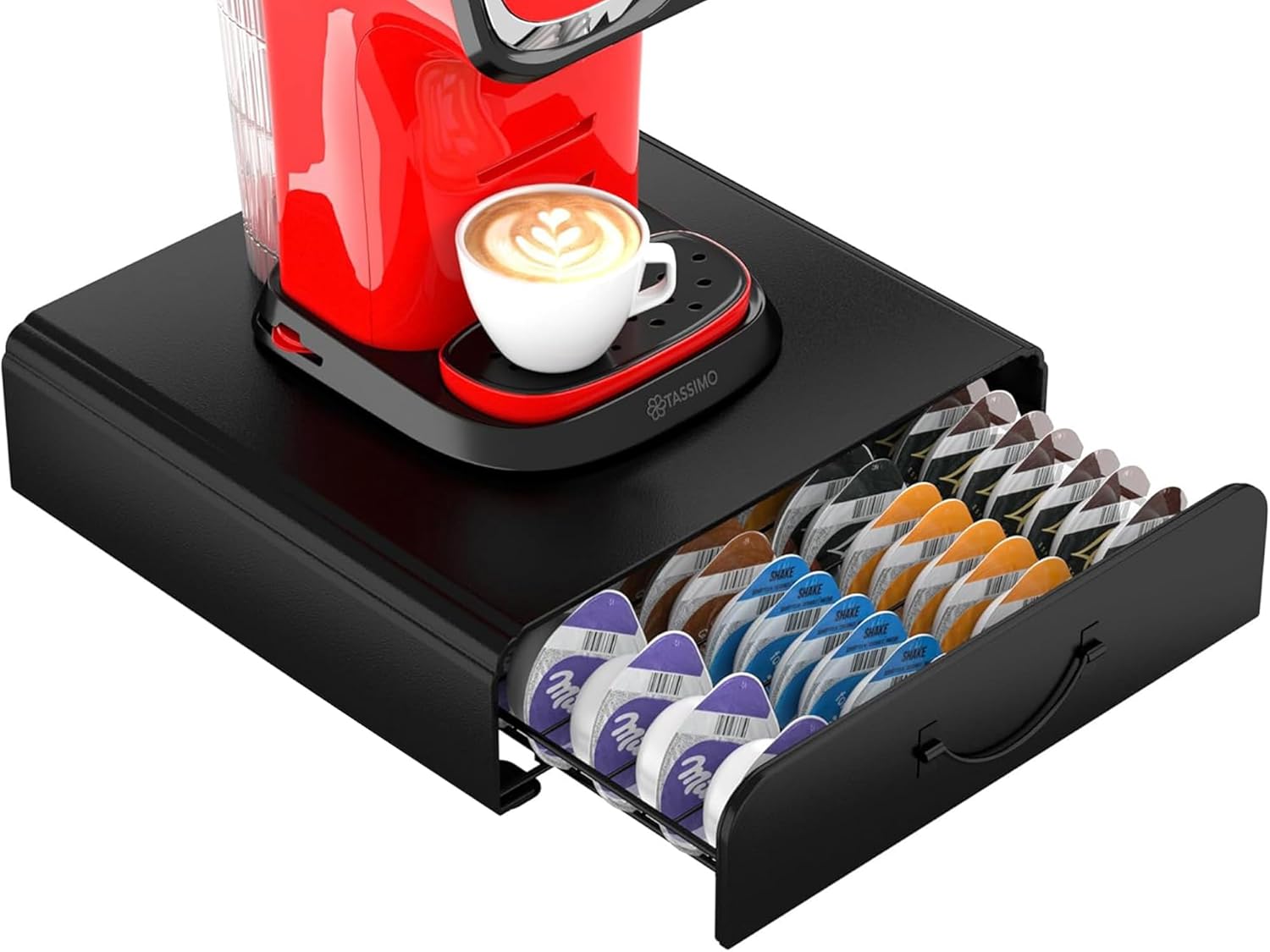HFHOME Store 64 Capsule Holders for Tassimo Capsules Storage, Metal Capsule Dispenser, Stackable Capsule Organiser, Practical Capsule Holder, Capsule Rack for Tassimo Machine