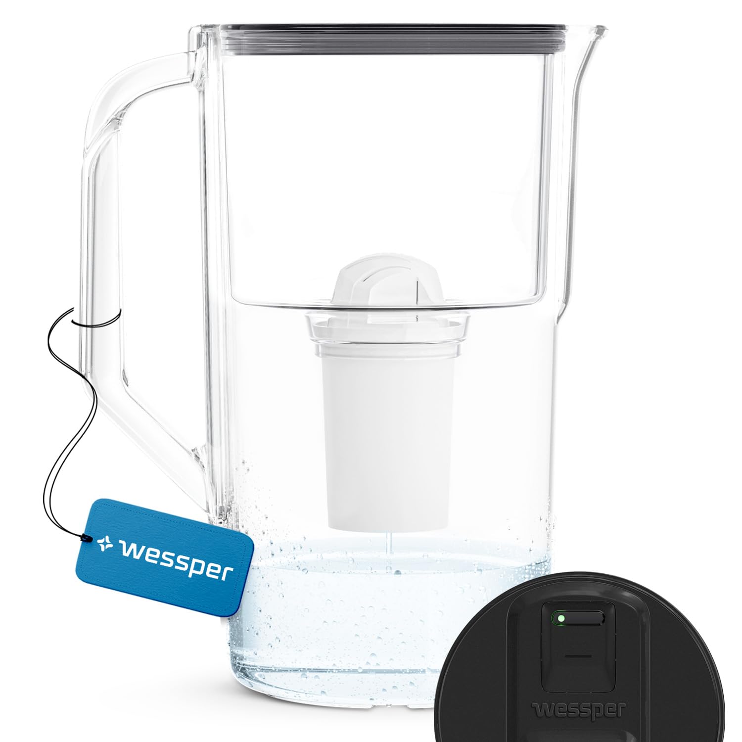 Wessper Water Filter Jug 2.8 L with Manual Filter Wear Indicator, Water Filter Jug, Table Water Filter, Modern Water Filter, Jug, Reduces Chlorine, Limescale Heavy Metals, Black