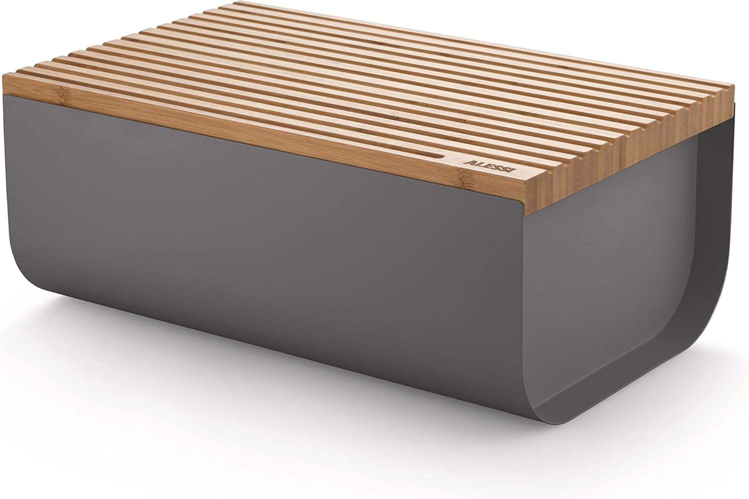 Alessi Mattina BG03 DG Design Bread Bin, Colored Steel with Epoxy Resin with Bamboo Wood Chopping Board, Dark Grey